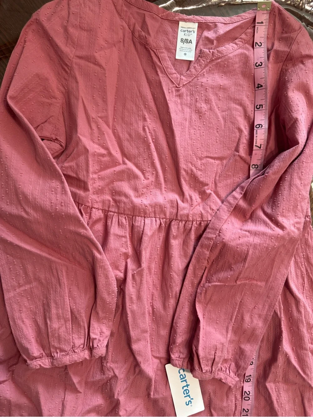 Carter's NWT Girl Rose Pink Long Sleeve Tiered Midi Dress Lightweight Cotton Sz8